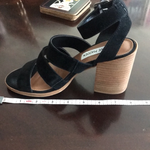 Shoes - Steve Madden Black Suede Chunky Heel Sandal Size 5